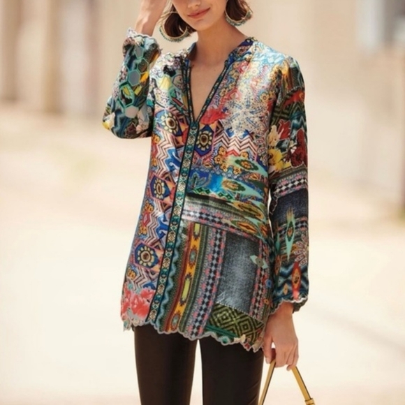 Johnny Was Cane Silk Jade Haya Twill Tunic Size Med - Picture 9 of 12